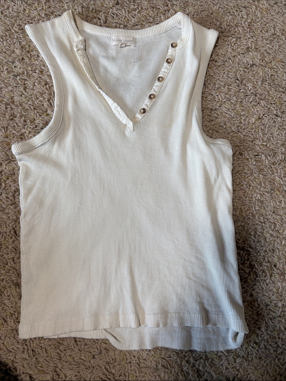 Gilded Intent Cream Ribbed V-Neck Tank with Button Placket